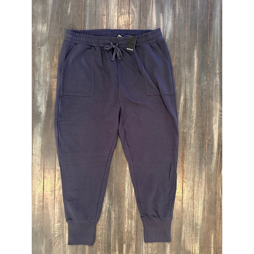 Avenue Womens Navy Blue Jogger Pants Drawstring Waist Patch Pockets